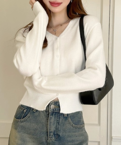 Ada.（エイダ）の「Vネック タイトシルエット カーディガン（カーディガン/ボレロ・レディース・グレー/ミント/ピンク/ホワイト・FREE）」の21枚目の写真