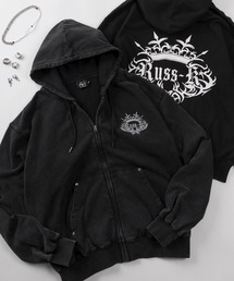 RUSS-K（ラスケー）の「【88】【RUSS-K/ラスケー】トライバルロゴ バックプリント 裏毛 ジップパーカー（パーカー）」