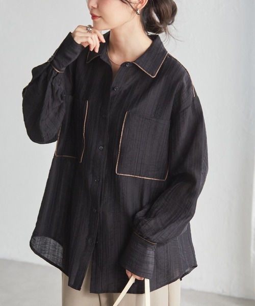 RANAN(ラナン)の「オーバーサイズ配色シアーシャツ(シャツ/ブラウス・レディース・ブルー/ブラック/ホワイト・LL/M/L)」の9枚目の写真