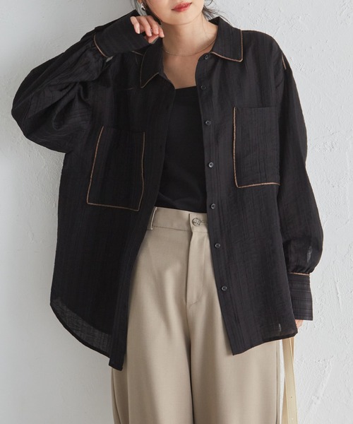 RANAN(ラナン)の「オーバーサイズ配色シアーシャツ(シャツ/ブラウス・レディース・ブルー/ブラック/ホワイト・LL/M/L)」の10枚目の写真