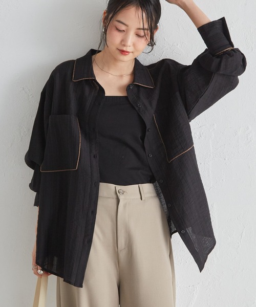 RANAN(ラナン)の「オーバーサイズ配色シアーシャツ(シャツ/ブラウス・レディース・ブルー/ブラック/ホワイト・LL/M/L)」の11枚目の写真
