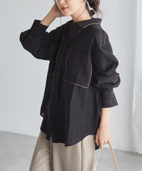 RANAN(ラナン)の「オーバーサイズ配色シアーシャツ(シャツ/ブラウス・レディース・ブルー/ブラック/ホワイト・LL/M/L)」の12枚目の写真
