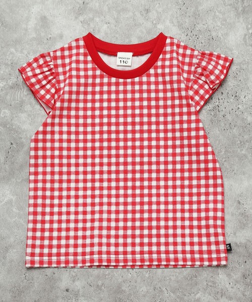 SUNDAYS SUN(サンデイズ サン)の「【綿混/袖フリル】選べる4柄 アソートプリントTシャツ(花柄/チェック/お揃いリンク)(Tシャツ/カットソー・キッズ・レッド/イエロー/ブルー/ブラック・110/100/90/130/120)」の4枚目の写真