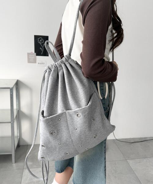 WEGO(ウィゴー)の「WEGO/ハトメデザインナップサック(バックパック/リュック・レディース・ブラック/グレー/ブラック系その他・FREE)」の3枚目の写真