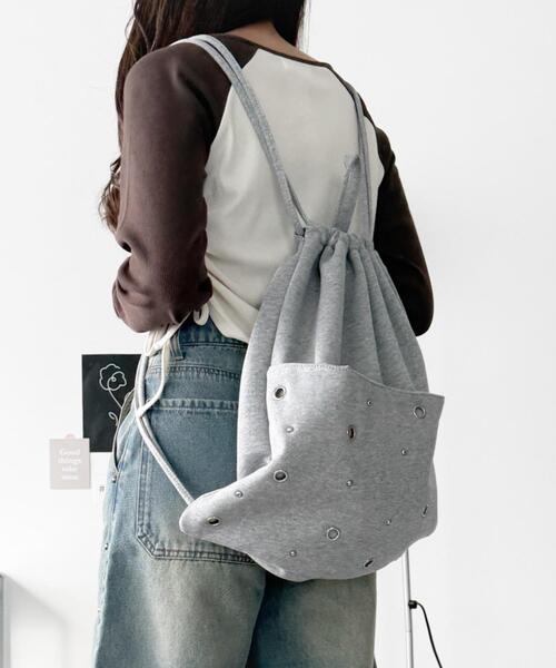 WEGO(ウィゴー)の「WEGO/ハトメデザインナップサック(バックパック/リュック・レディース・ブラック/グレー/ブラック系その他・FREE)」の16枚目の写真