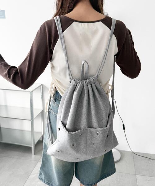 WEGO(ウィゴー)の「WEGO/ハトメデザインナップサック(バックパック/リュック・レディース・ブラック/グレー/ブラック系その他・FREE)」の17枚目の写真
