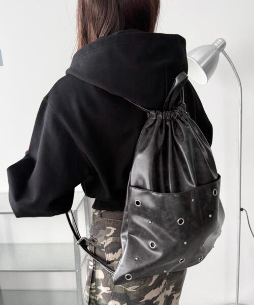 WEGO(ウィゴー)の「WEGO/ハトメデザインナップサック(バックパック/リュック・レディース・ブラック/グレー/ブラック系その他・FREE)」の12枚目の写真