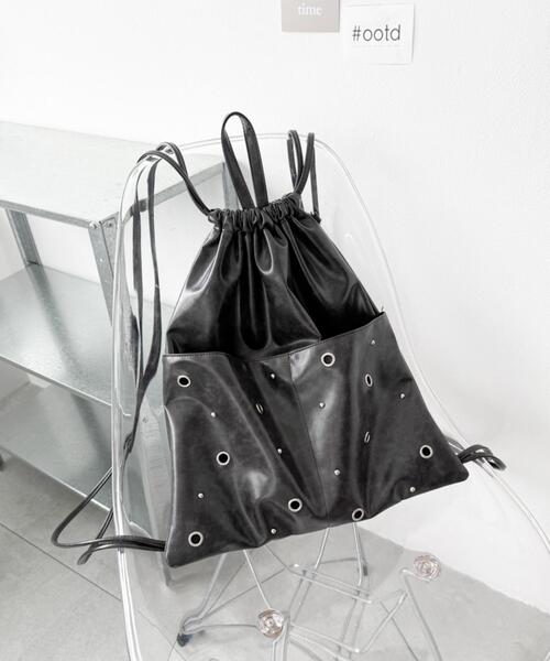WEGO(ウィゴー)の「WEGO/ハトメデザインナップサック(バックパック/リュック・レディース・ブラック/グレー/ブラック系その他・FREE)」の15枚目の写真