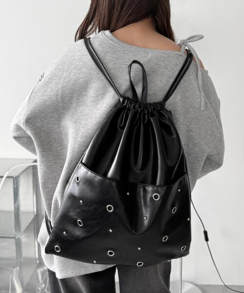 WEGO(ウィゴー)の「WEGO/ハトメデザインナップサック(バックパック/リュック・レディース・ブラック/グレー/ブラック系その他・FREE)」の8枚目の写真