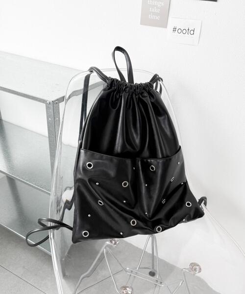 WEGO(ウィゴー)の「WEGO/ハトメデザインナップサック(バックパック/リュック・レディース・ブラック/グレー/ブラック系その他・FREE)」の11枚目の写真