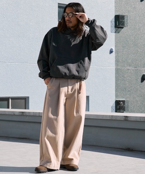 MINE（マイン）の「MINE/マイン DYE-HOODIE-14OZ 裏起毛素材 USAコットン プルオーバーパーカー（パーカー・メンズ・オリーブ/ブラック・2/4/3/5/1）」の12枚目の写真