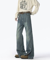 neos（ネオス）の「【neos】ユニセックス 脚長効果 ジップ ボタン スリット セミフレア Iライン デニム パンツ メンズ レディース（デニムパンツ）」