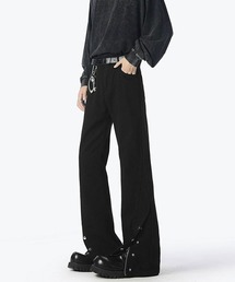 neos | 【neos】ユニセックス ジップ ボタン スリット セミフレア Iライン デニム パンツ メンズ レディース(デニムパンツ)
