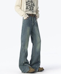 neos（ネオス）の「【neos】ユニセックス 脚長効果 ジップ ボタン スリット セミフレア Iライン デニム パンツ メンズ レディース（デニムパンツ）」