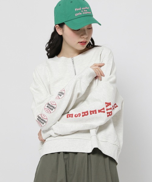 niko and...（ニコアンド）の「スリーブロゴハーフZIPプルオーバー（スウェット・レディース・ライトグレー/ネイビー/セージグリーン・MEDIUM/LARGE）」の12枚目の写真