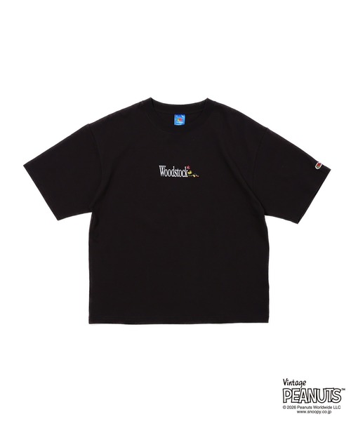 FRUIT OF THE LOOM(フルーツオブザルーム)の「FTL x PEANUTS16/-OE 天竺 Tシャツ3 / ピーナッツ コラボ 半袖Tシャツ / Woodstock 刺繍 ロゴ(Tシャツ/カットソー・メンズ・チャコールグレー/アイボリー・S/M/L)」の2枚目の写真