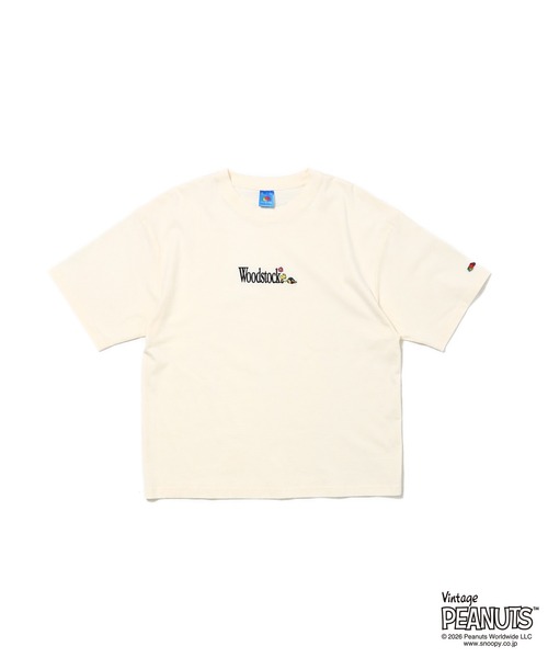 FRUIT OF THE LOOM(フルーツオブザルーム)の「FTL x PEANUTS16/-OE 天竺 Tシャツ3 / ピーナッツ コラボ 半袖Tシャツ / Woodstock 刺繍 ロゴ(Tシャツ/カットソー・メンズ・チャコールグレー/アイボリー・S/M/L)」の1枚目の写真