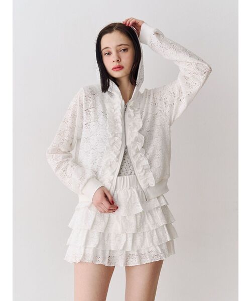 jouetie(ジュエティ)の「レースティアードミニスカート【セットアップ対応】(スカート・レディース・グリーン/ブラック/オフホワイト・MEDIUM)」の4枚目の写真