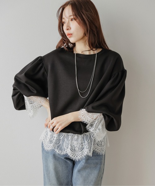 AMELY(エミリー)の「レースデザイン プルオーバー(Tシャツ/カットソー・レディース・ホワイト/グレー/ブラック・フリー)」の1枚目の写真