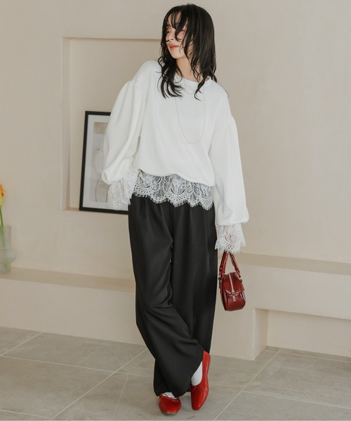 AMELY(エミリー)の「レースデザイン プルオーバー(Tシャツ/カットソー・レディース・ホワイト/グレー/ブラック・フリー)」の12枚目の写真