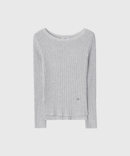 レイボートネックスリムニット_ライトグレー