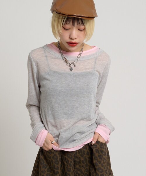 w closet（ダブルクローゼット）の「カラーレイヤードカットソー（Tシャツ/カットソー・レディース・ブラック/ブルー/グレー/イエロー/ホワイト・FREE）」の3枚目の写真