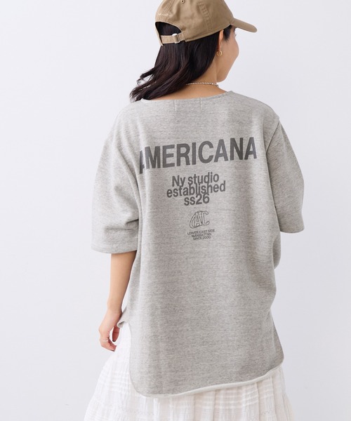 AMERICANA（アメリカーナ）の「【AMERICANA】別注-バックロゴ裏毛スウェット（Tシャツ/カットソー・レディース・ダークネイビー/グレー・FREE）」の2枚目の写真