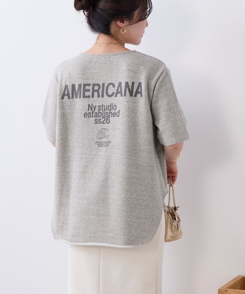 AMERICANA（アメリカーナ）の「【AMERICANA】別注-バックロゴ裏毛スウェット（Tシャツ/カットソー・レディース・ダークネイビー/グレー・FREE）」の16枚目の写真