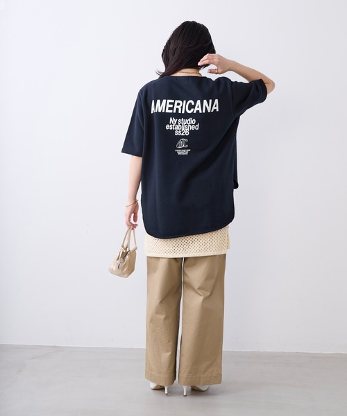 AMERICANA（アメリカーナ）の「【AMERICANA】別注-バックロゴ裏毛スウェット（Tシャツ/カットソー・レディース・ダークネイビー/グレー・FREE）」の13枚目の写真