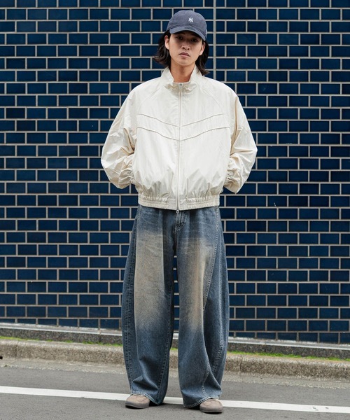 RAGEBLUE（レイジブルー）の「Design Pattern Nylon Short Bourbon/切り替えナイロンショートブルゾン（ナイロンジャケット・メンズ・ホワイト/ブラック・MEDIUM/LARGE）」の5枚目の写真