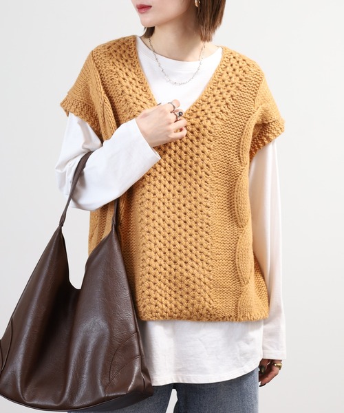 SO（エスオー）の「ニットベスト（ベスト・レディース・グレー系その他/キャメル・F）」の11枚目の写真