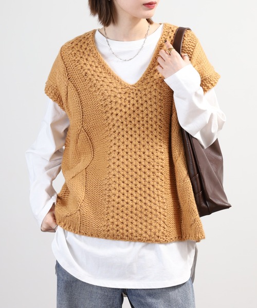 SO（エスオー）の「ニットベスト（ベスト・レディース・グレー系その他/キャメル・F）」の14枚目の写真