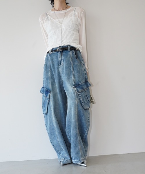 chuclla(チュクラ)の「ワイドカーゴデニムパンツ chw26s163(デニムパンツ・レディース・グレイッシュベージュ/ブルー・S/M/L)」の13枚目の写真