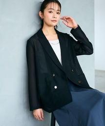 CROSS FUNCTION（クロスファンクション）の「《洗える》サマ美え 金釦メッシュテーラードダブルジャケット【CROSS FUNCTION/クロスファンクション】（テーラードジャケット）」