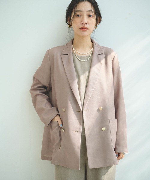 CROSS FUNCTION(クロスファンクション)の「《洗える》サマ美え 金釦メッシュテーラードダブルジャケット【CROSS FUNCTION/クロスファンクション】(テーラードジャケット・レディース・ブラック/モカ・M/L/LL)」の1枚目の写真