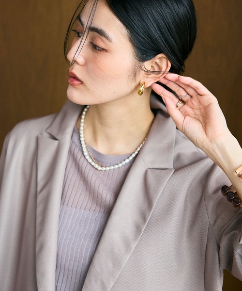 CROSS FUNCTION(クロスファンクション)の「《洗える》サマ美え 金釦メッシュテーラードダブルジャケット【CROSS FUNCTION/クロスファンクション】(テーラードジャケット・レディース・ブラック/モカ・M/L/LL)」の12枚目の写真