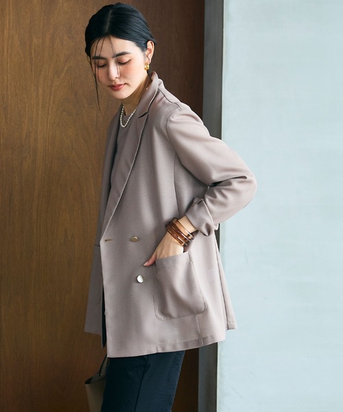 CROSS FUNCTION(クロスファンクション)の「《洗える》サマ美え 金釦メッシュテーラードダブルジャケット【CROSS FUNCTION/クロスファンクション】(テーラードジャケット・レディース・ブラック/モカ・M/L/LL)」の9枚目の写真