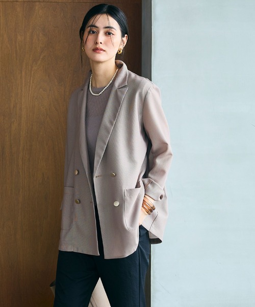 CROSS FUNCTION(クロスファンクション)の「《洗える》サマ美え 金釦メッシュテーラードダブルジャケット【CROSS FUNCTION/クロスファンクション】(テーラードジャケット・レディース・ブラック/モカ・M/L/LL)」の7枚目の写真