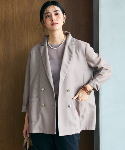 CROSS FUNCTION(クロスファンクション)の「《洗える》サマ美え 金釦メッシュテーラードダブルジャケット【CROSS FUNCTION/クロスファンクション】(テーラードジャケット・レディース・ブラック/モカ・M/L/LL)」の10枚目の写真