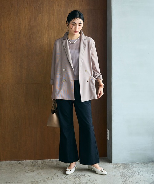 CROSS FUNCTION(クロスファンクション)の「《洗える》サマ美え 金釦メッシュテーラードダブルジャケット【CROSS FUNCTION/クロスファンクション】(テーラードジャケット・レディース・ブラック/モカ・M/L/LL)」の4枚目の写真