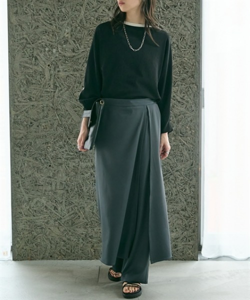 Soiunique（スワユニーク）の「とろみ素材スカート見えカフェパンツ ［Soiunique］（その他パンツ・レディース・ブラック/チャコール・L～LL/M～Ｌ）」の7枚目の写真