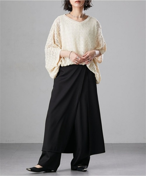 Soiunique（スワユニーク）の「とろみ素材スカート見えカフェパンツ ［Soiunique］（その他パンツ・レディース・ブラック/チャコール・L～LL/M～Ｌ）」の14枚目の写真