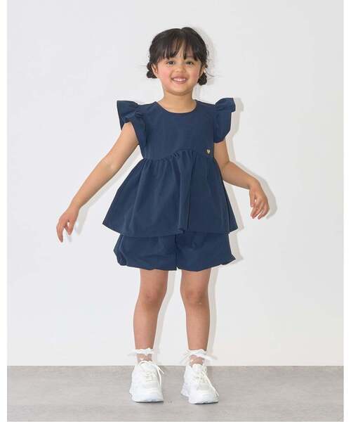 Lycee mine(リセマイン)の「【セットアップ】なみなみペプラムブラウス・バルーンパンツセット【子供服】【キッズ】【女の子】(セットアップ・キッズ・ライトピンク/ライトベージュ/ネイビー/エメラルド/サックスブルー・110cm/100cm/130cm/120cm/140cm/150cm)」の4枚目の写真