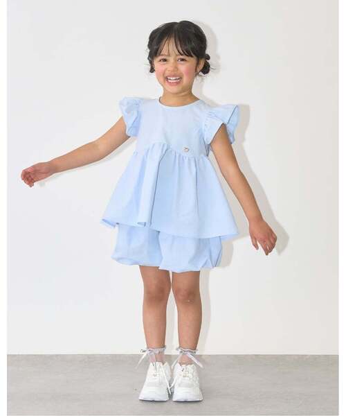 Lycee mine(リセマイン)の「【セットアップ】なみなみペプラムブラウス・バルーンパンツセット【子供服】【キッズ】【女の子】(セットアップ・キッズ・ライトピンク/ライトベージュ/ネイビー/エメラルド/サックスブルー・110cm/100cm/130cm/120cm/140cm/150cm)」の5枚目の写真