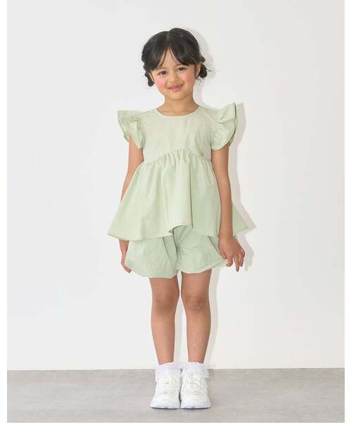 Lycee mine(リセマイン)の「【セットアップ】なみなみペプラムブラウス・バルーンパンツセット【子供服】【キッズ】【女の子】(セットアップ・キッズ・ライトピンク/ライトベージュ/ネイビー/エメラルド/サックスブルー・110cm/100cm/130cm/120cm/140cm/150cm)」の3枚目の写真