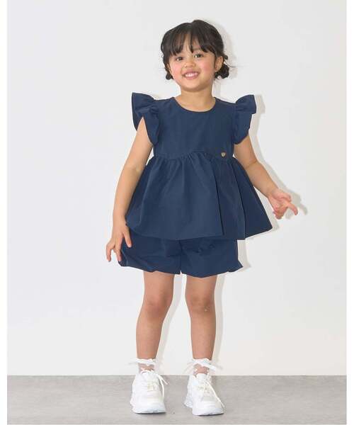 Lycee mine（リセマイン）の「【セットアップ】なみなみペプラムブラウス・バルーンパンツセット【子供服】【キッズ】【女の子】（セットアップ・キッズ・ライトピンク/ライトベージュ/ネイビー/エメラルド/サックスブルー・110cm/100cm/130cm/120cm/140cm/150cm）」の10枚目の写真
