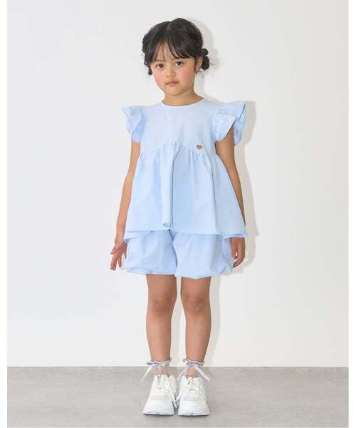 Lycee mine（リセマイン）の「【セットアップ】なみなみペプラムブラウス・バルーンパンツセット【子供服】【キッズ】【女の子】（セットアップ・キッズ・ライトピンク/ライトベージュ/ネイビー/エメラルド/サックスブルー・110cm/100cm/130cm/120cm/140cm/150cm）」の8枚目の写真