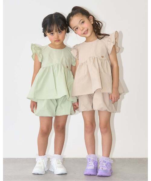 Lycee mine（リセマイン）の「【セットアップ】なみなみペプラムブラウス・バルーンパンツセット【子供服】【キッズ】【女の子】（セットアップ・キッズ・ライトピンク/ライトベージュ/ネイビー/エメラルド/サックスブルー・110cm/100cm/130cm/120cm/140cm/150cm）」の6枚目の写真