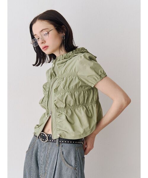 jouetie（ジュエティ）の「ハーフスリーブギャザーブルゾン（その他トップス・レディース・カーキ/ブラック/アイボリー・MEDIUM）」の3枚目の写真