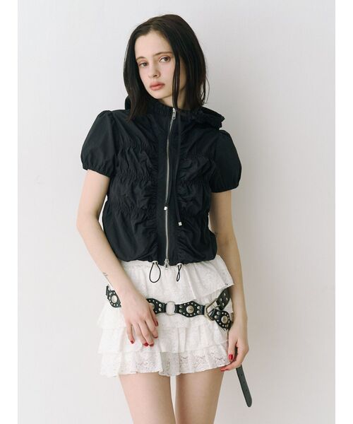 jouetie（ジュエティ）の「ハーフスリーブギャザーブルゾン（その他トップス・レディース・カーキ/ブラック/アイボリー・MEDIUM）」の2枚目の写真